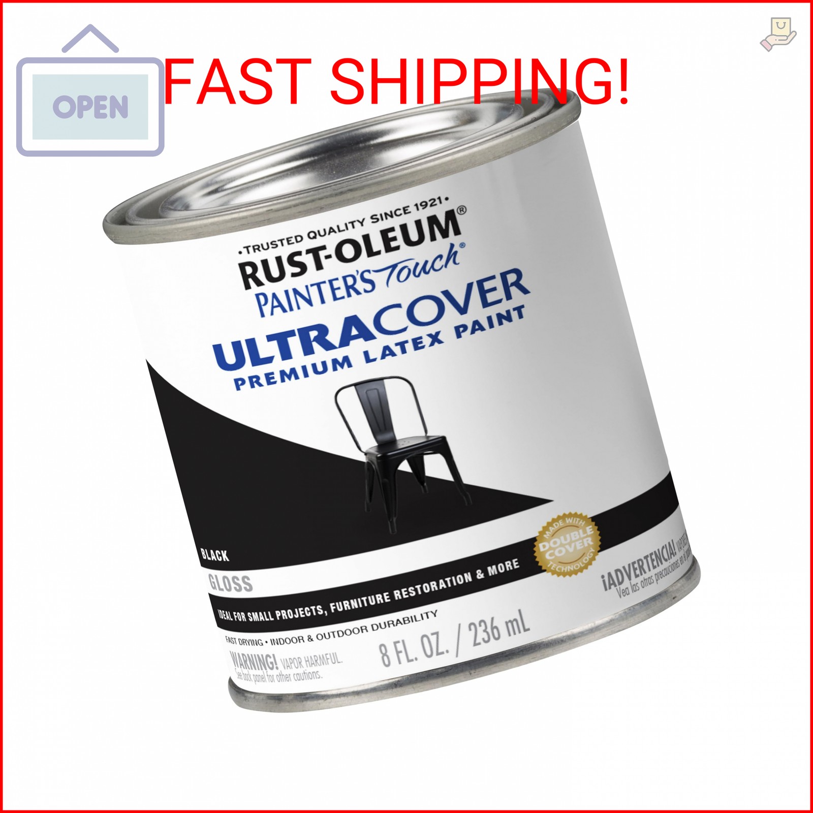 Rust-Oleum 1979730 Painter’s Touch Latex Paint, Half Pint, Gloss Black, 8 Fl Oz