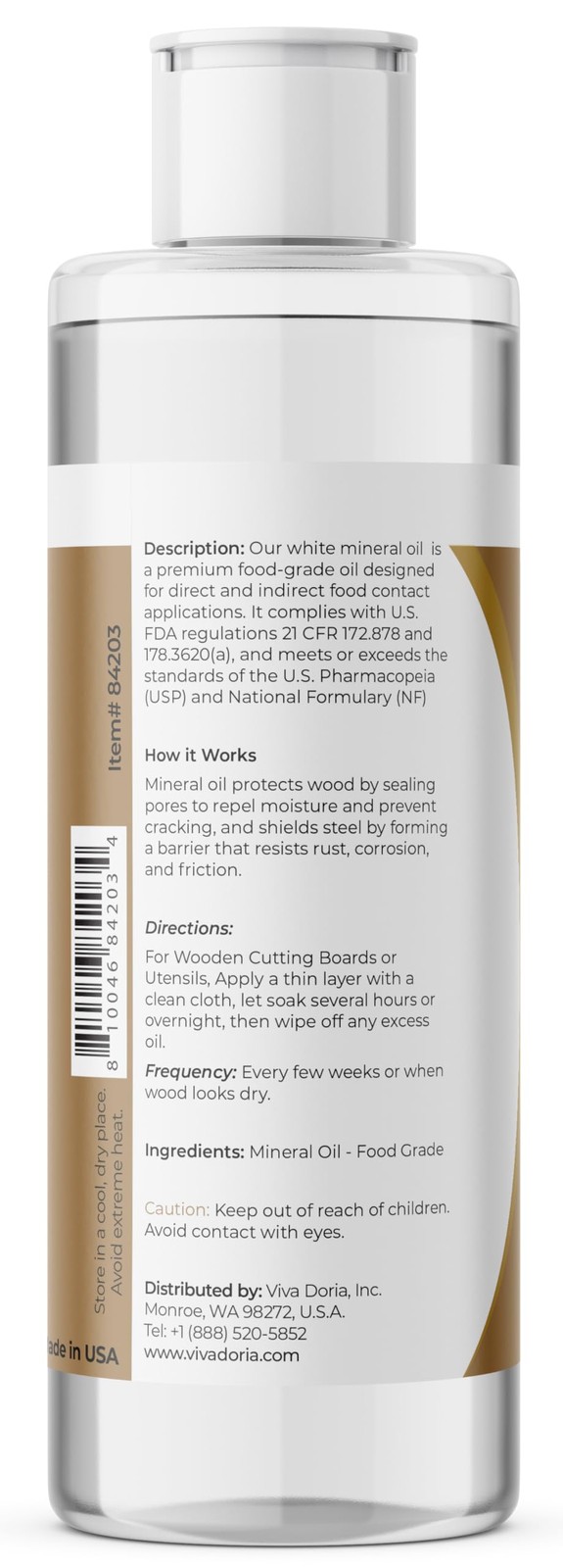 Viva Doria Food Grade Mineral Oil, Conditioner for 8 Fl Oz (Pack of 1), Clear
