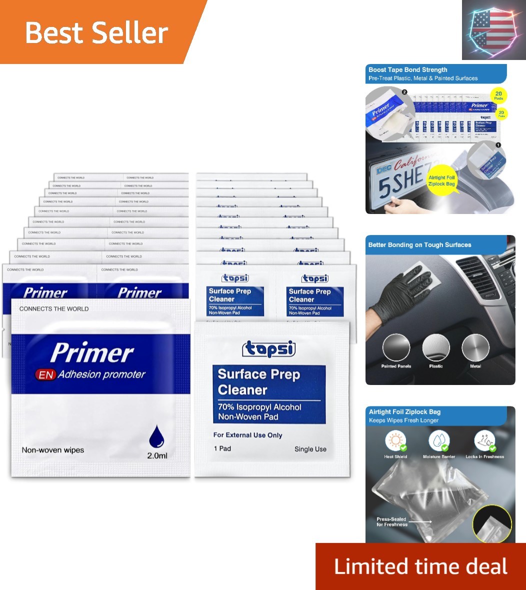 20PCS Adhesion Promoter Wipes + 20PCS Alcohol Prep Pads – Boost Tape Bond Str..,