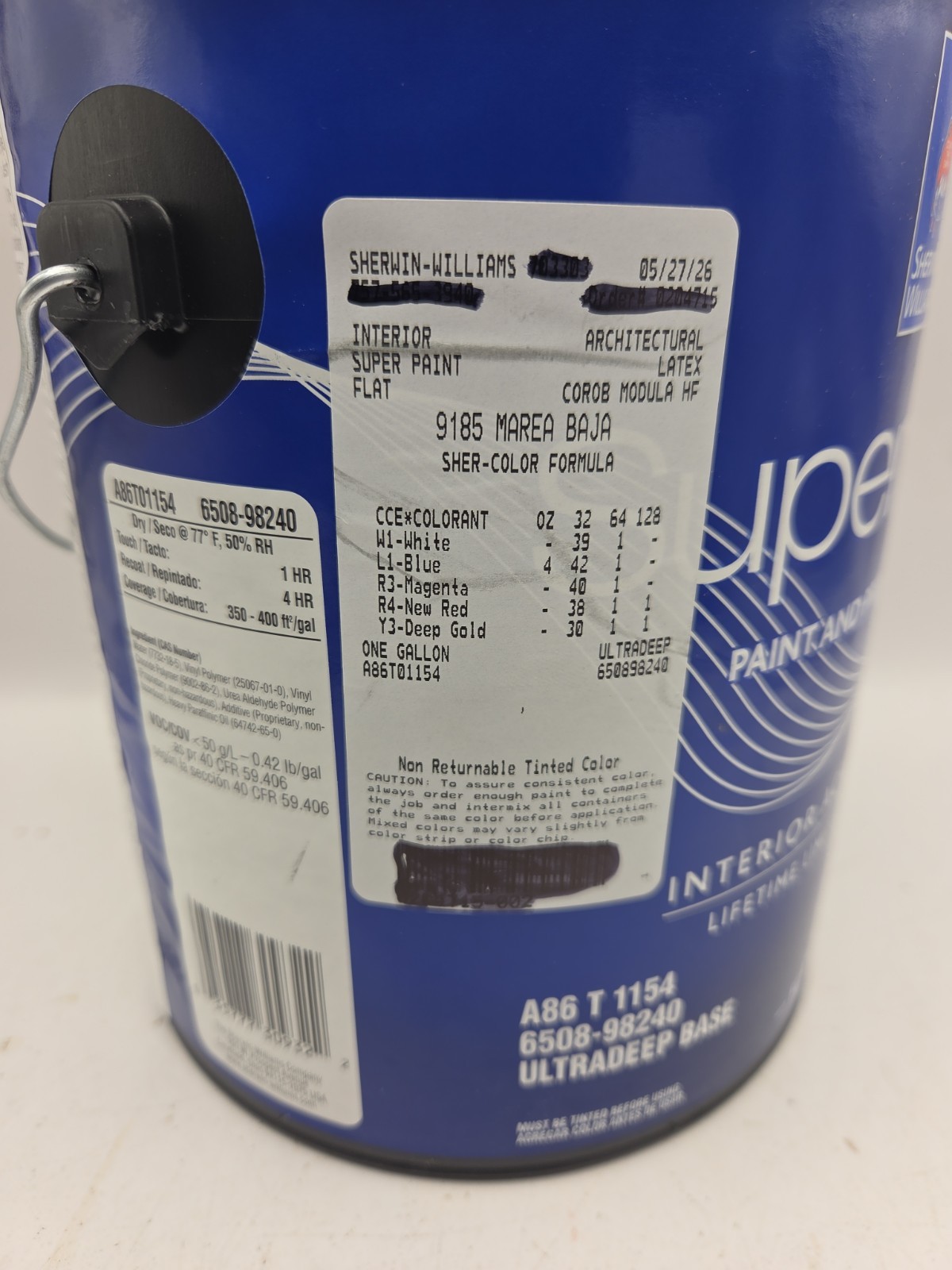 1 Gallon Sherwin Williams SuperPaint Interior Flat Color 9185 Marea Baja