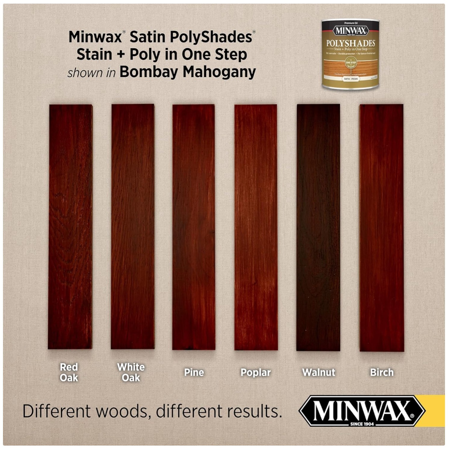 PolyShades Wood Stain + Poly Finish, Bombay Mahogany, Satin^