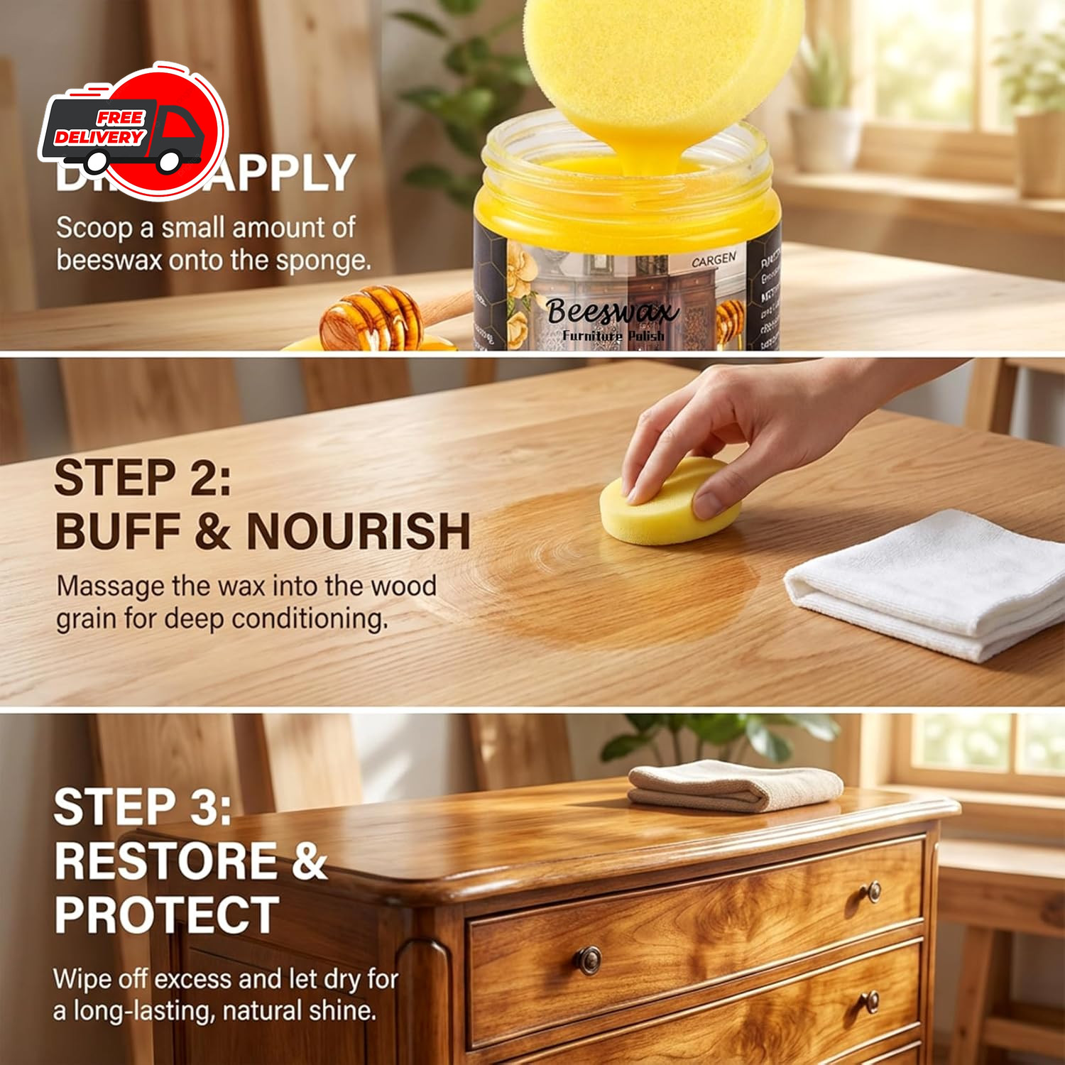 CARGEN Beeswax Furniture Polish, Wood Seasoning Beeswax for Furniture Wood Wax f