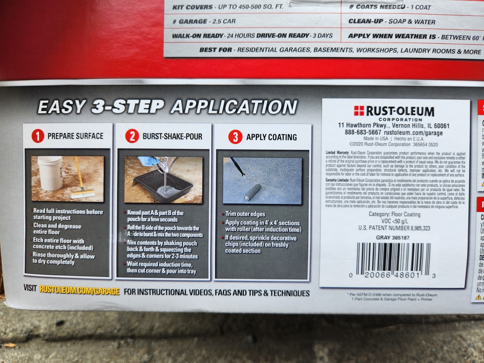 Rust-Oleum EpoxyShield Gray Gloss 2.5-Car Garage Floor Coaring Kit! 365187