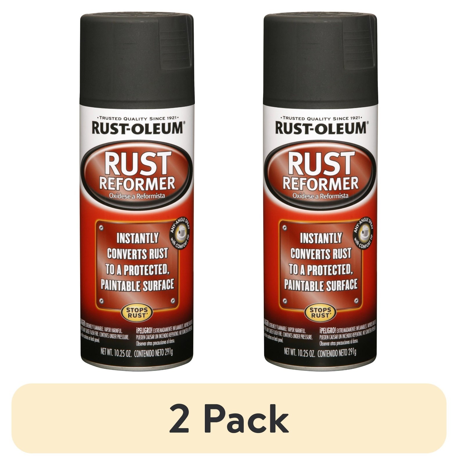 2 pack Rust-Oleum Stops Rust Converter Reformer Spray Flat Black Finish 10.25 oz