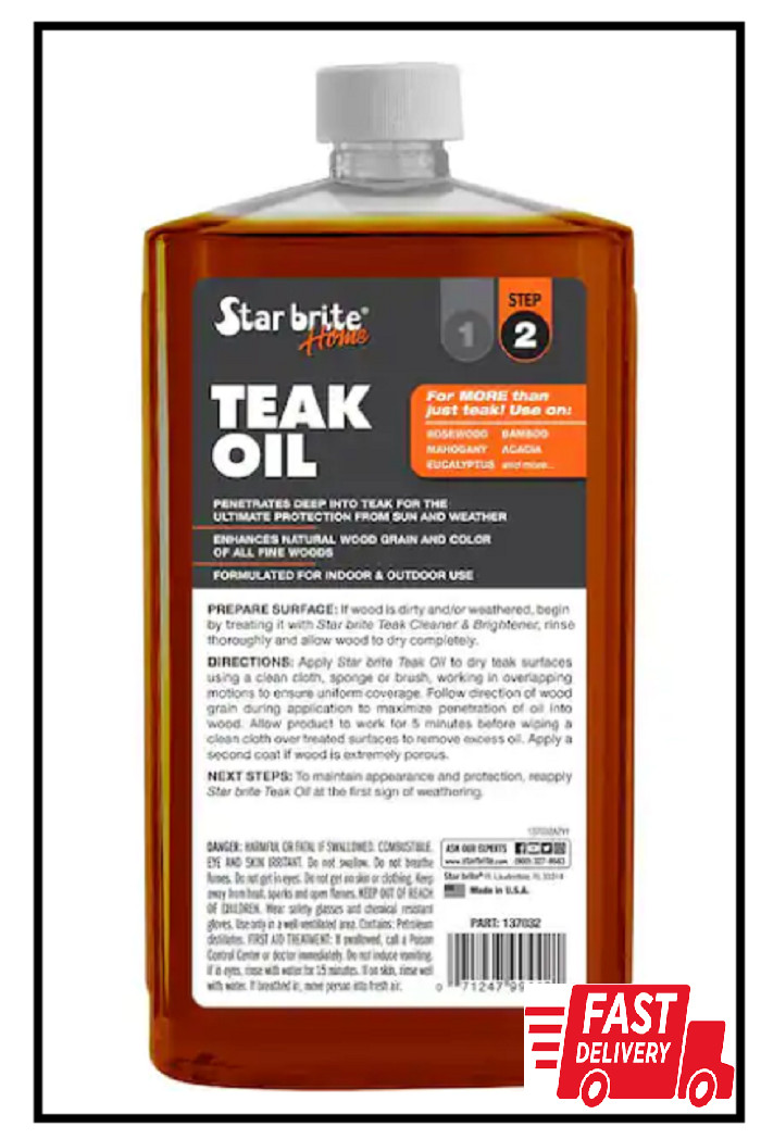 32 Fl. Oz. Premium Teak Oil Easy to apply Sealer Fast Drying Preserver Clear New