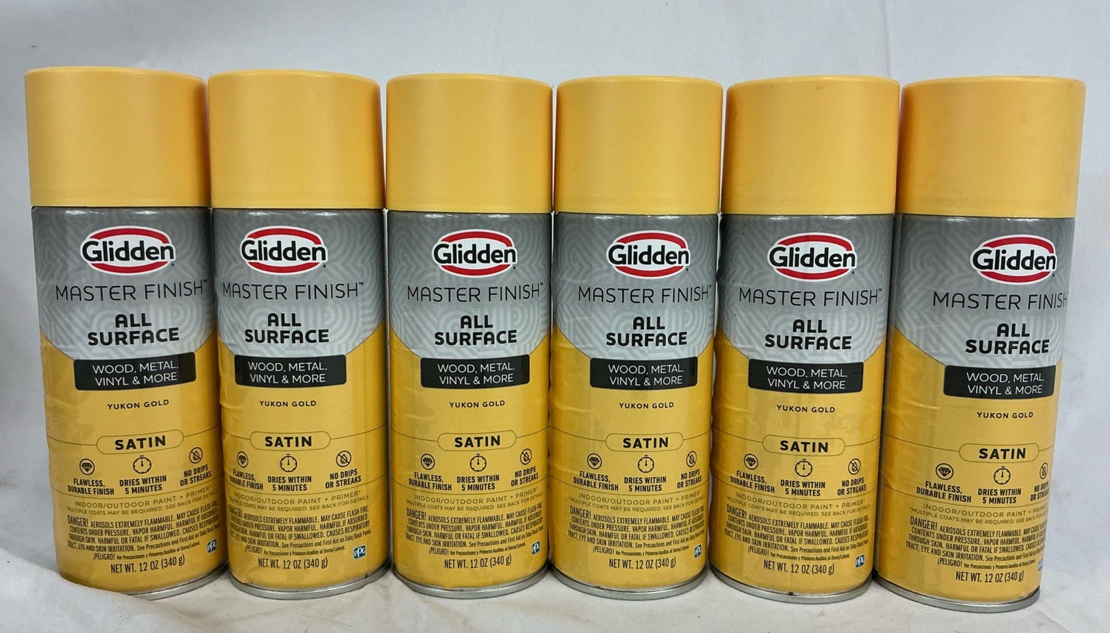 6 Pack Glidden Master Finish 12 oz. Satin Yukon Gold 12 Ounce Per Can