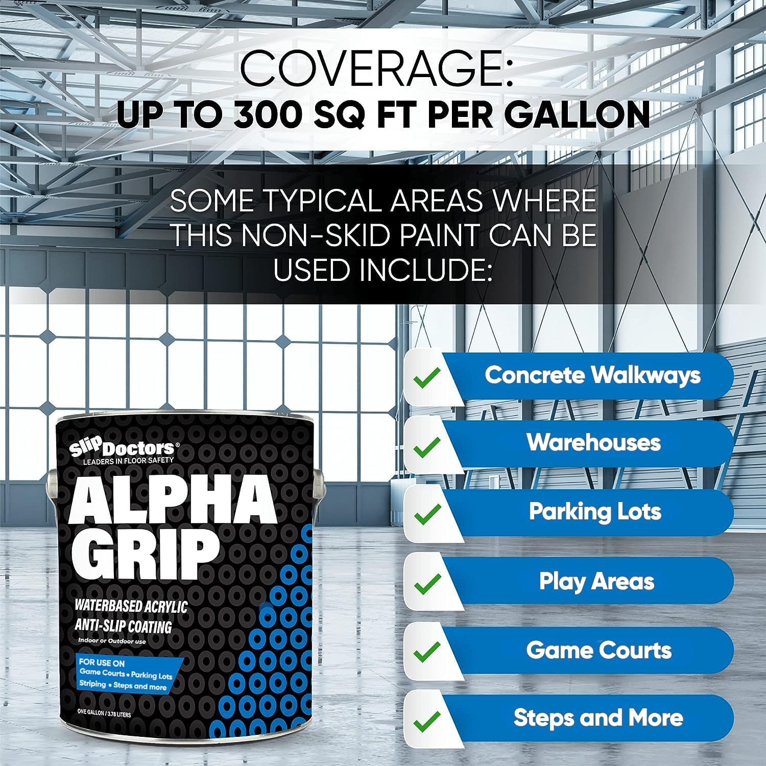 Alpha Grip Non-Slip Paint for Concrete & Asphalt – 1 Gallon Black Coating