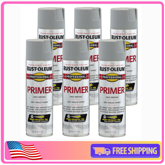 Rust-Oleum 7582838-6PK Professional Primer Spray, 15 Oz, Flat Gray, 6 Pack