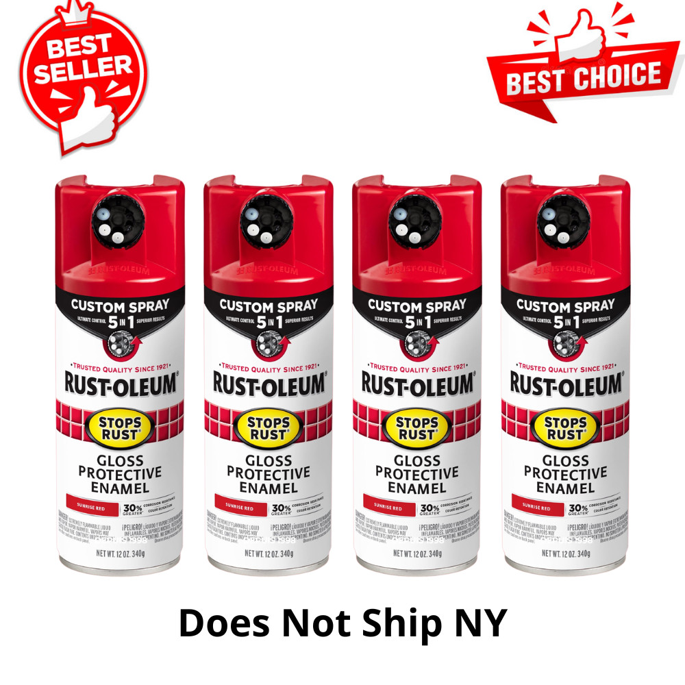 4 Pack Rust-Oleum Stops Rust 5-in-1 Custom Spray Paint, Sunrise Red, Gloss, 12oz