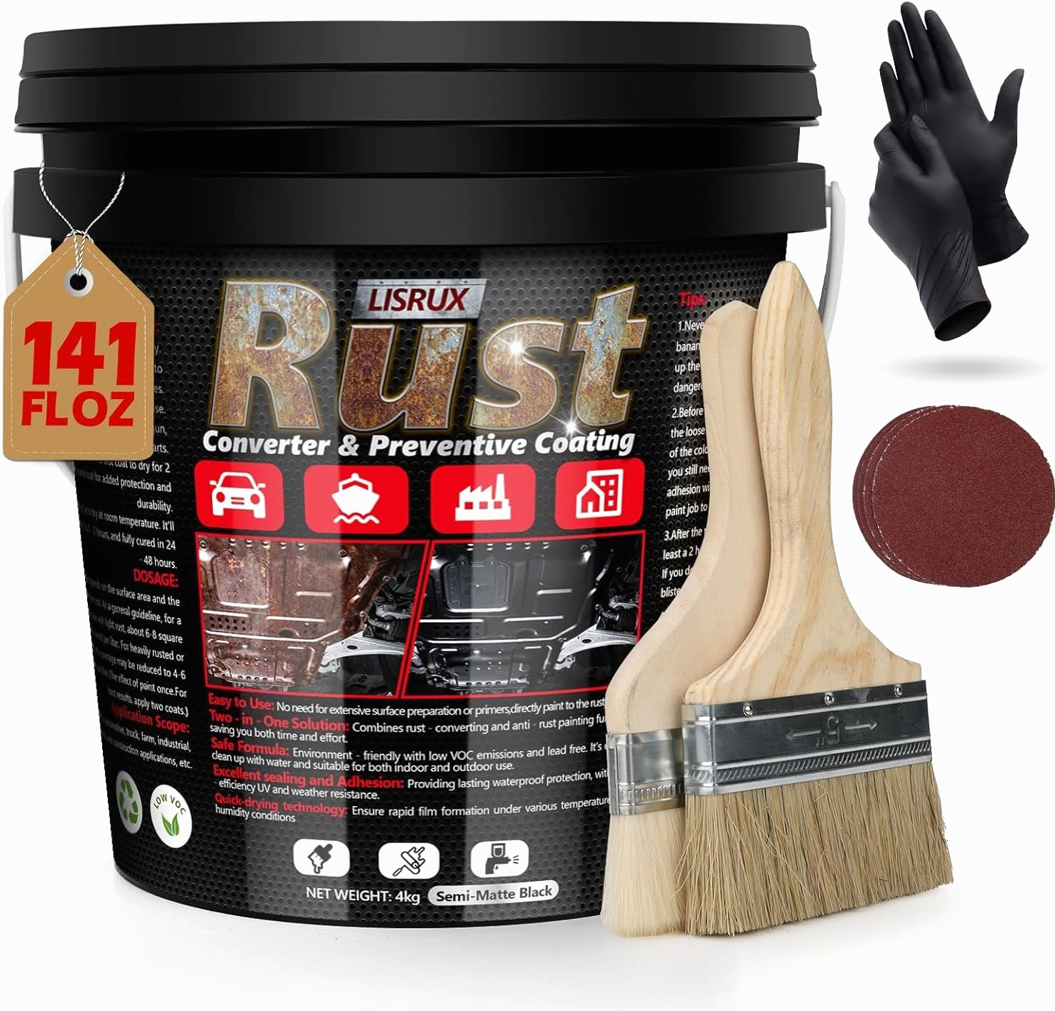 Rust Converter And Metal Primer, 141 Fl Oz Black Rust Inhibitor Paint for Metal