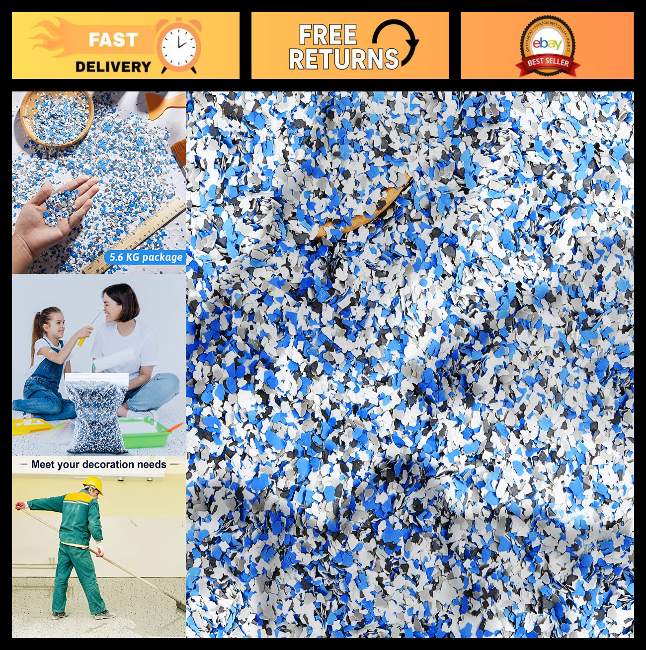 12.4 lb Epoxy Garage Floor Coating Paint with Decorative Color Chips – Interior/