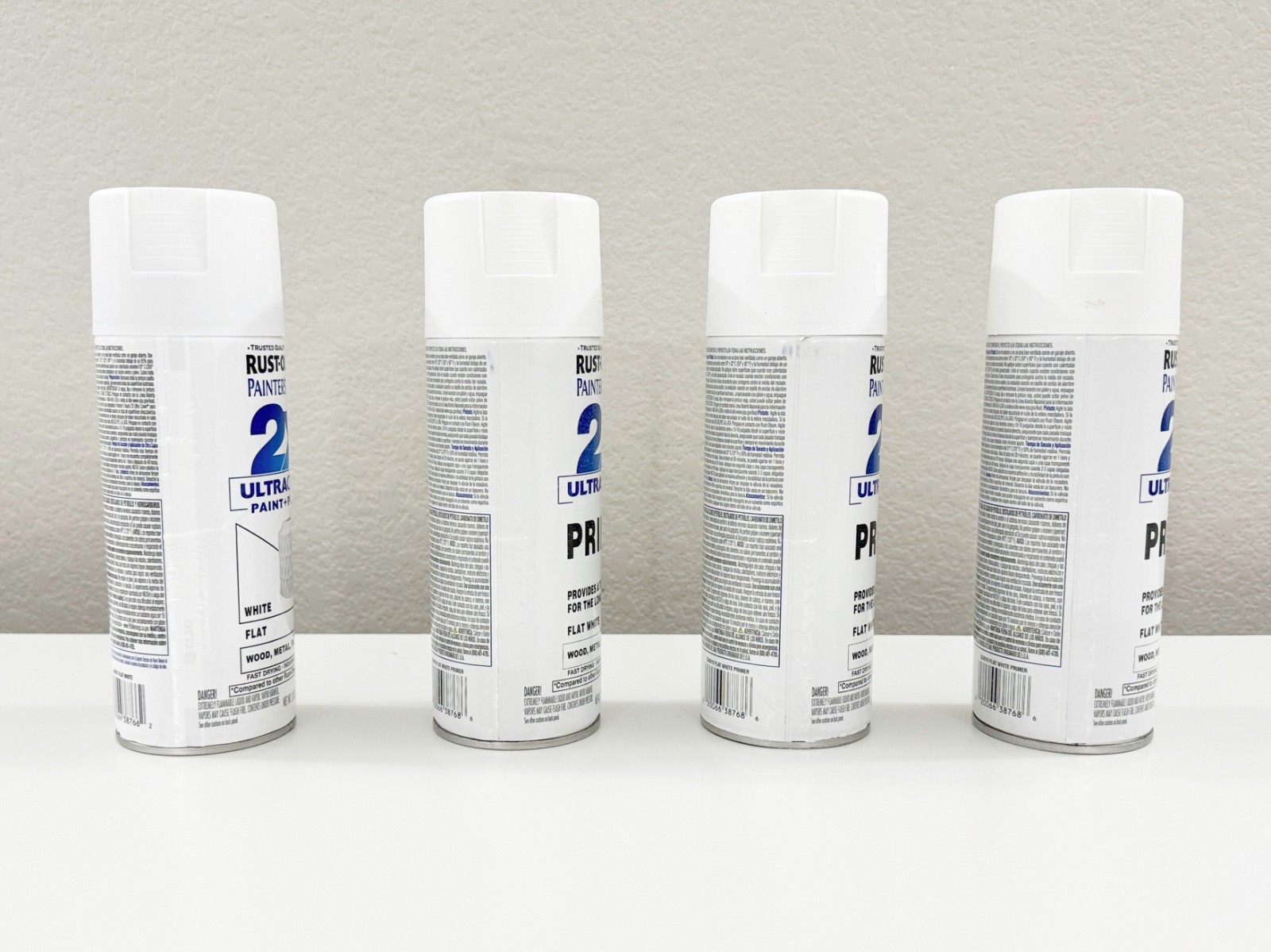 Rustoleum Spray Paint White + Primer Set, 1 New 3 Used, Sold As Is 4pcs