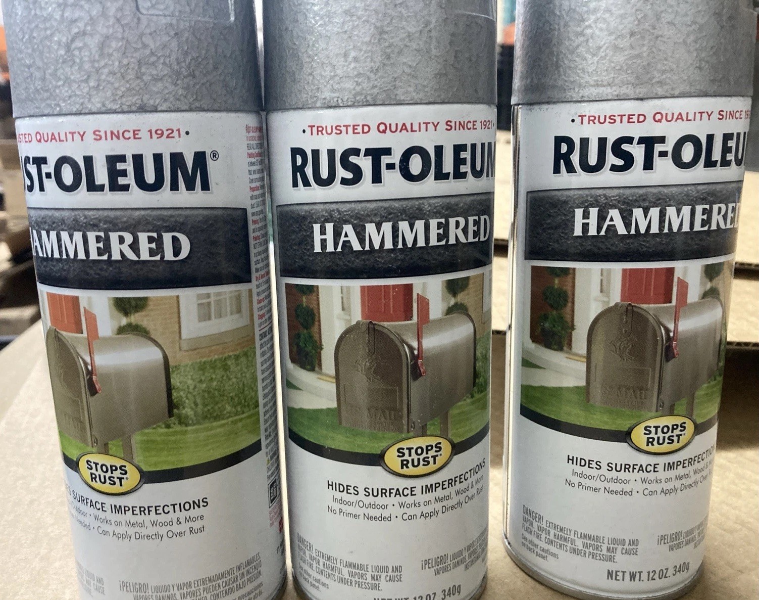 7213830 Stops Rust Hammered Spray Paint, 12 oz, Silver, Pack of 3