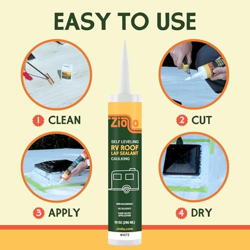 RV Roof Lap Sealant – Self-Leveling EPDM Caulk for Rubber 4 – 10 oz Tube White