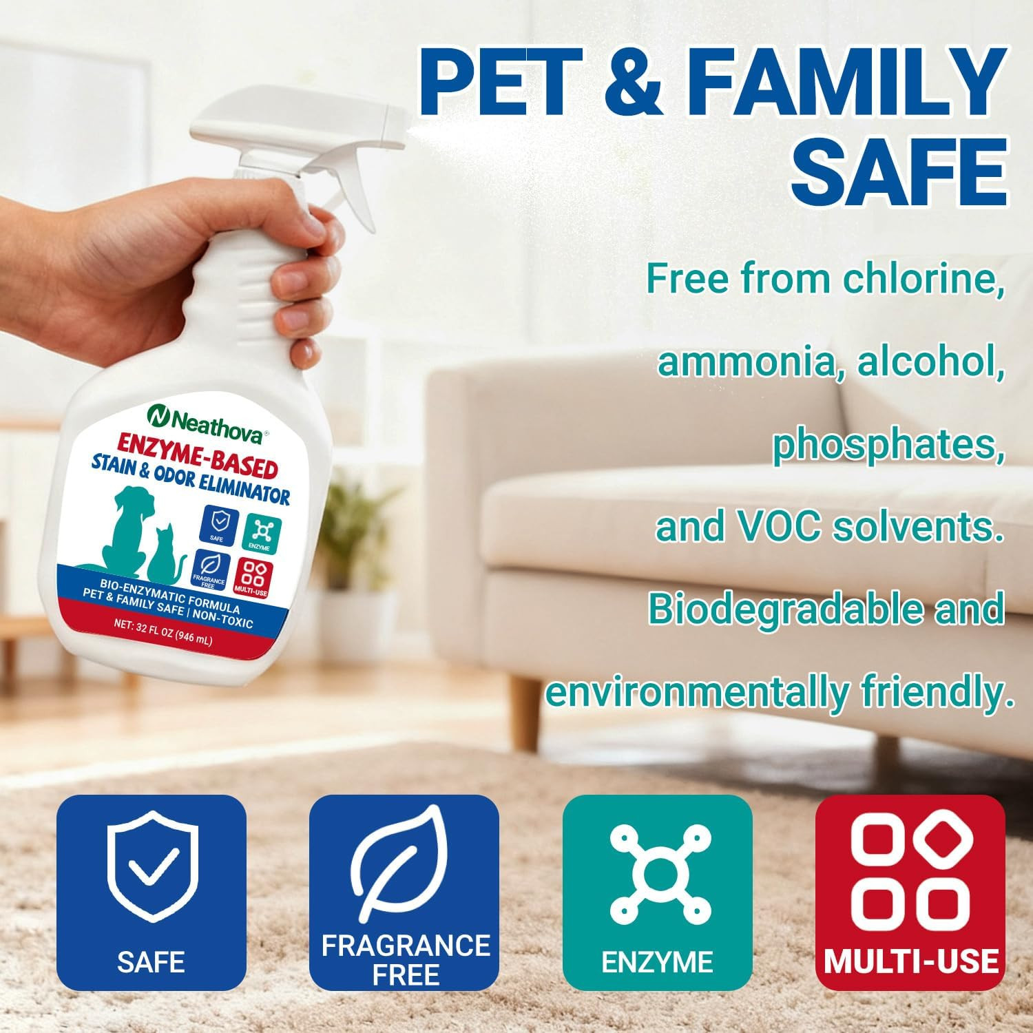 Stain & Strong Odor Eliminator, Enzyme Cleaner, Pet Odor Eliminator for Home – C
