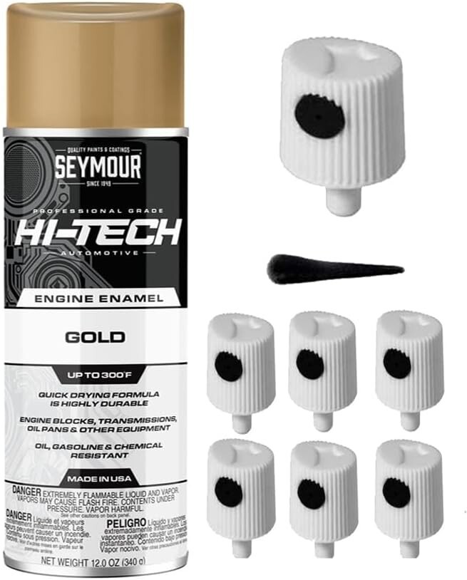 6 Spray Paint Caps for Seymour Hi-Tech Spray Paint, High Heat Engine – Gold