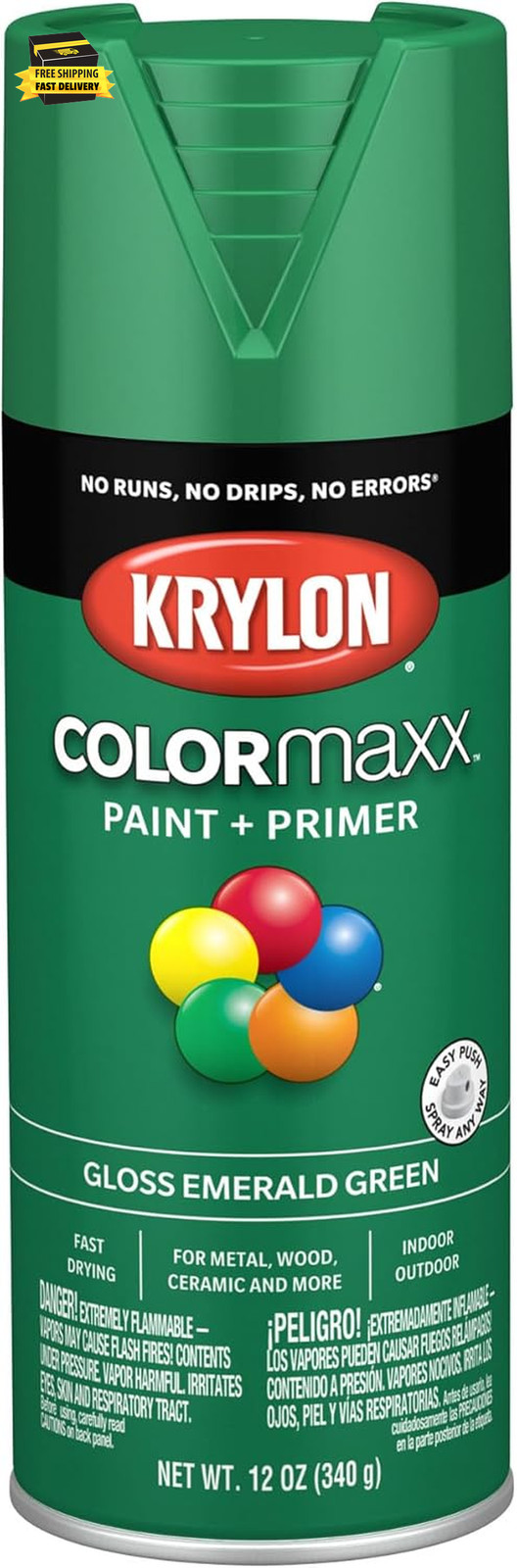 K05517007 Colormaxx Spray Paint and Primer for Indoor/Outdoor Use, Gloss Emerald