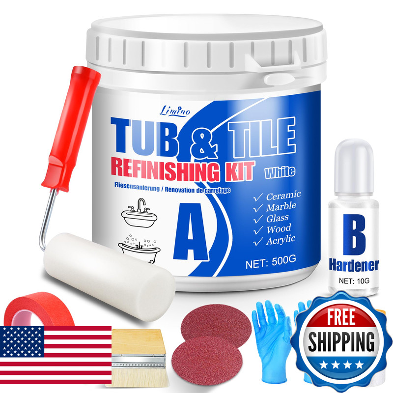 Tub & Tile Refinishing Kit White Bathtub Paint Sink Countertop Repair Set