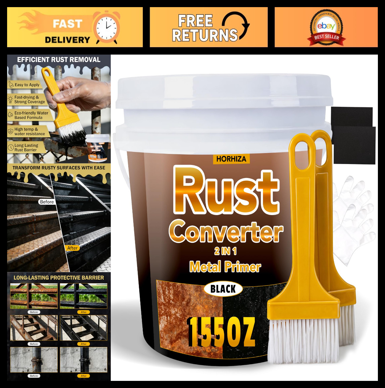 2-in-1 Rust Converter & Metal Primer – 155 Oz Black Rust Inhibitor Paint, Heat-R