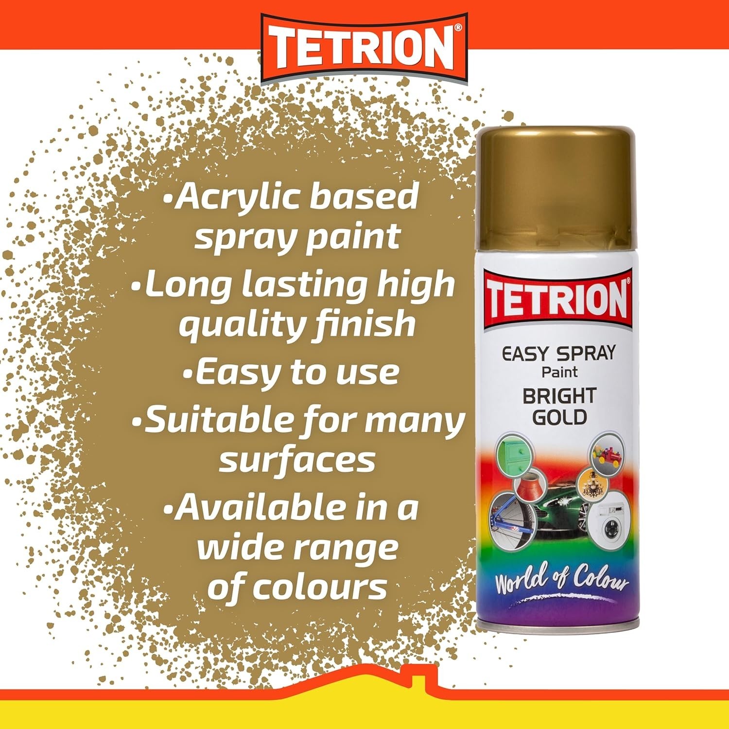 Easy Spray Paint – Bright Gold 400ml – All-Purpose Fast Drying Acrylic Spray …