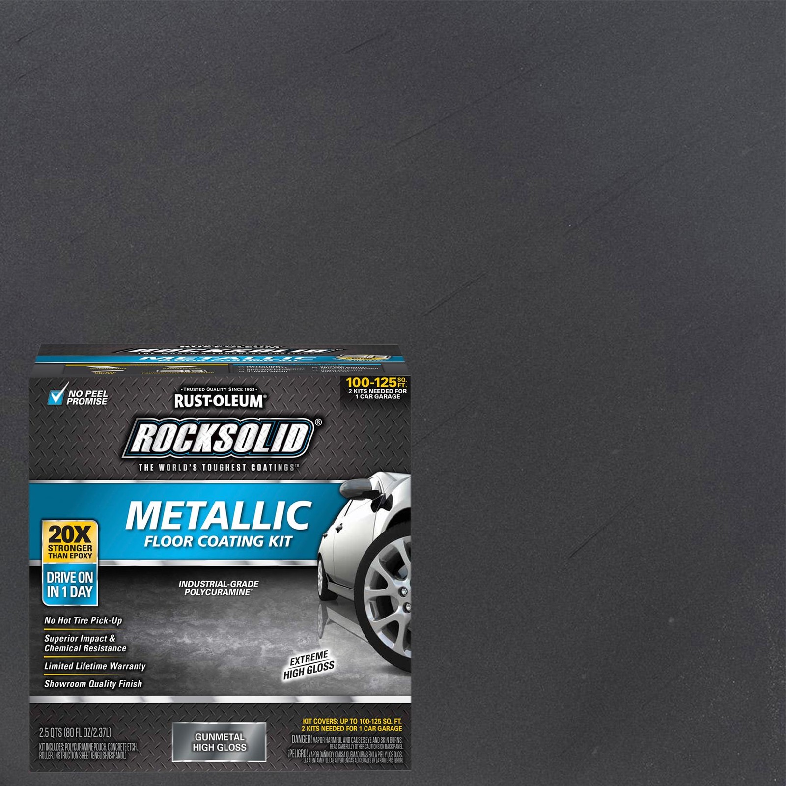 RockSolid Metallic Floor Coating Kit, Gun Metal, High Gloss, 80 Oz – 299743