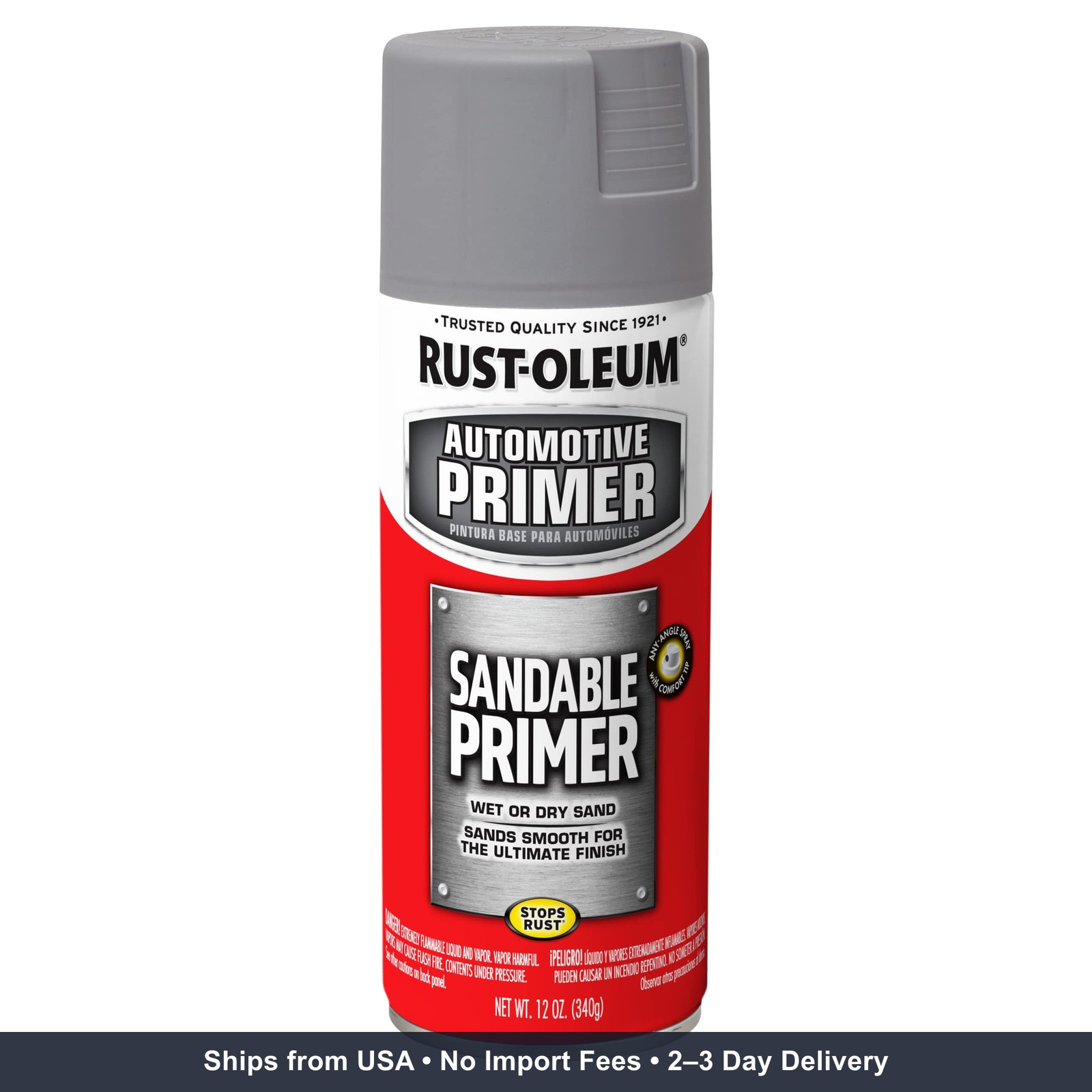 Rust-Oleum 249415 Automotive Sandable Primer Spray, 12 oz, Gray