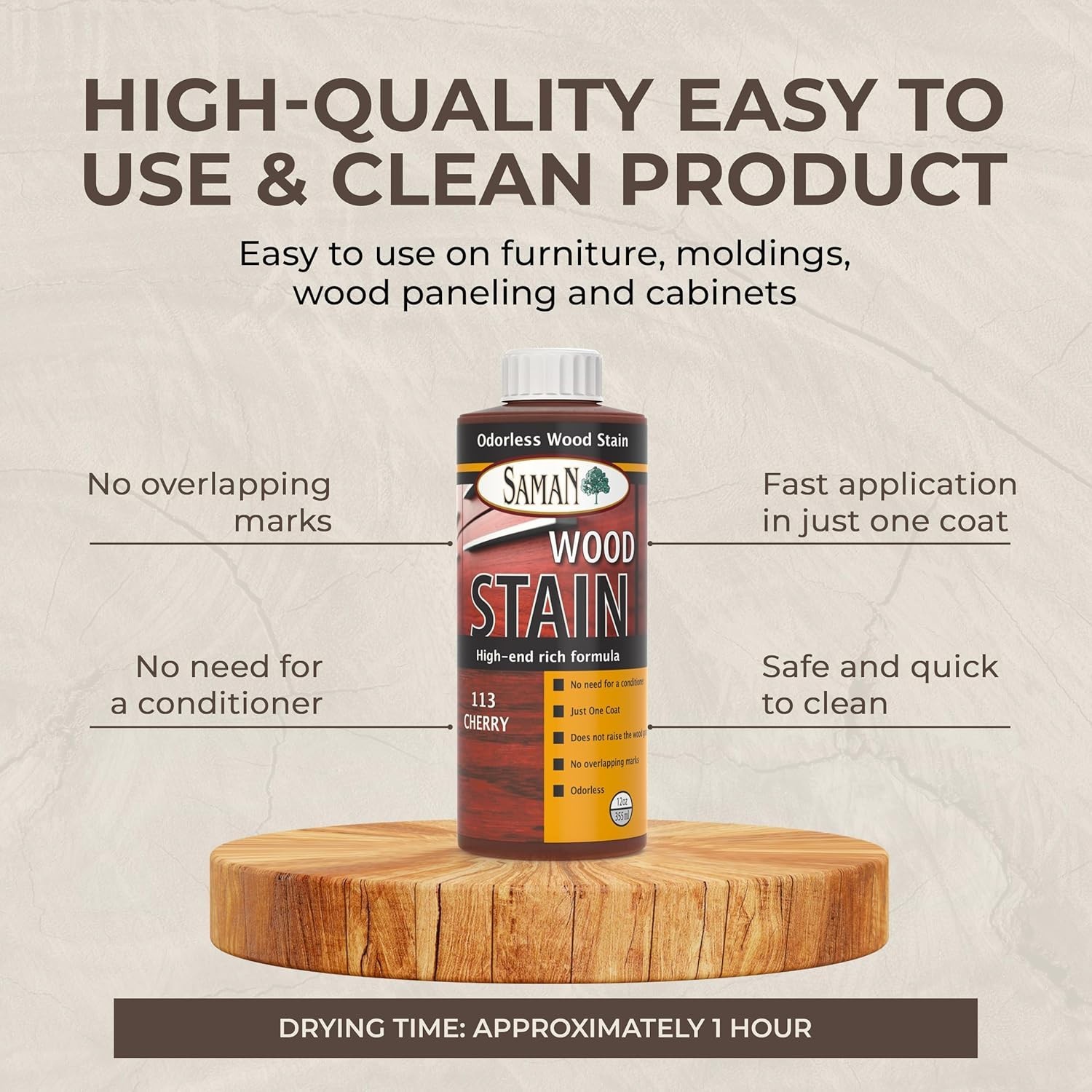 Odorless Cherry Wood Stain – 12oz Water-Based Finish for Furniture & Cabinets