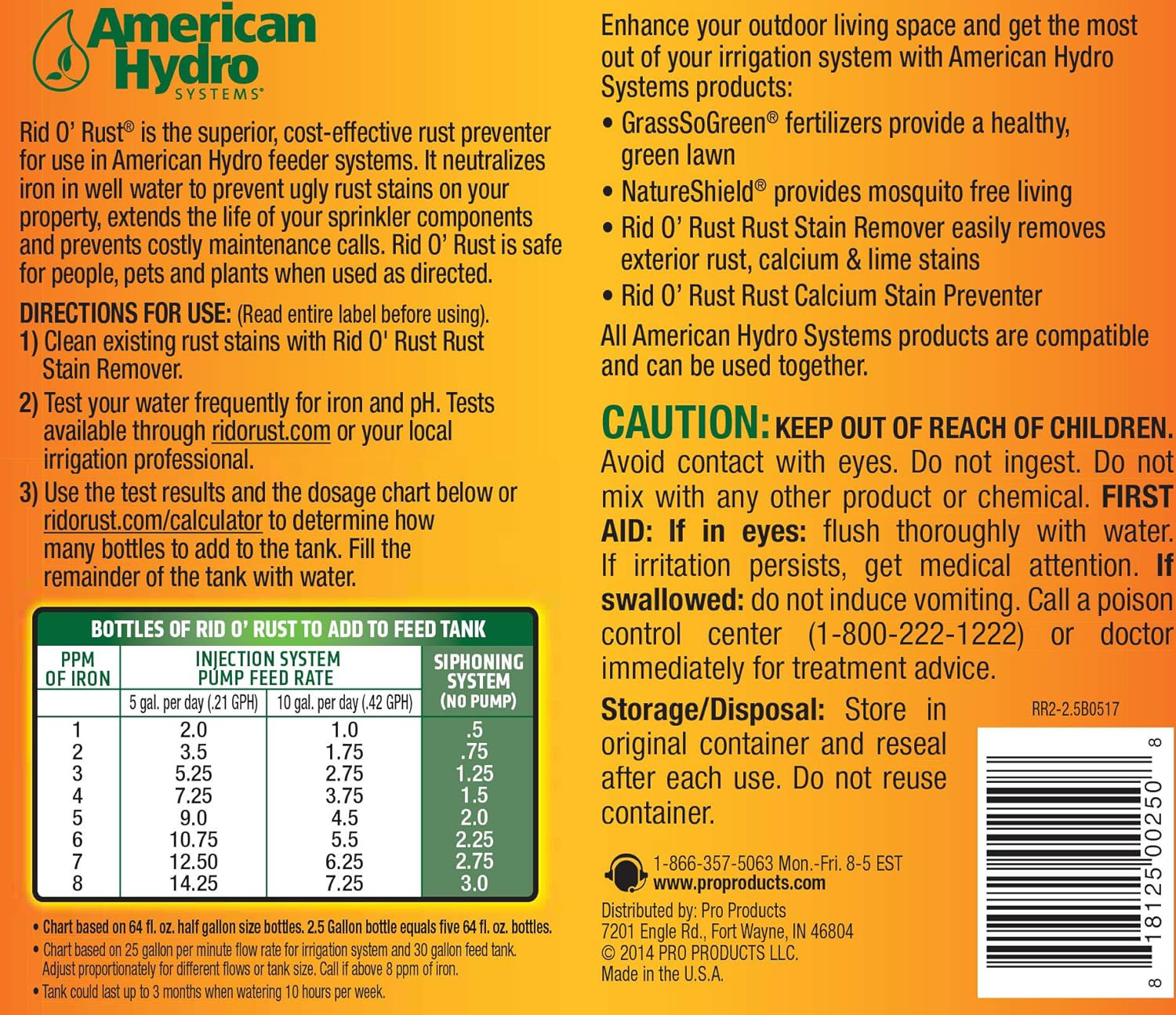 American Hydro Systems RR2 Rid O’ Rust Stain Preventer Extreme Water, 1/2 2 2