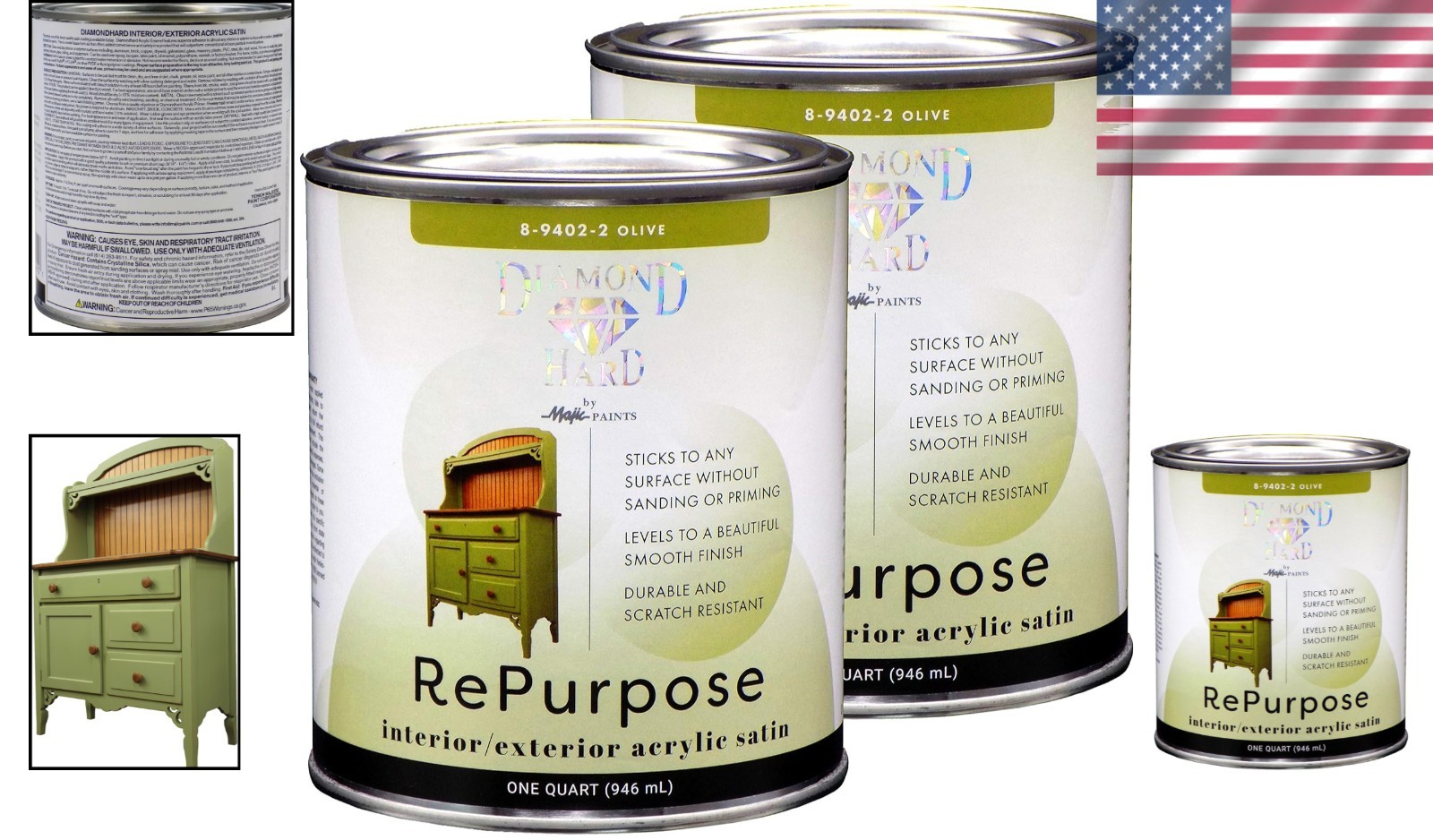 Majic Olive Green Satin Paint, 2-Quart, Repurpose Furniture, Glass, Metal, Ti…