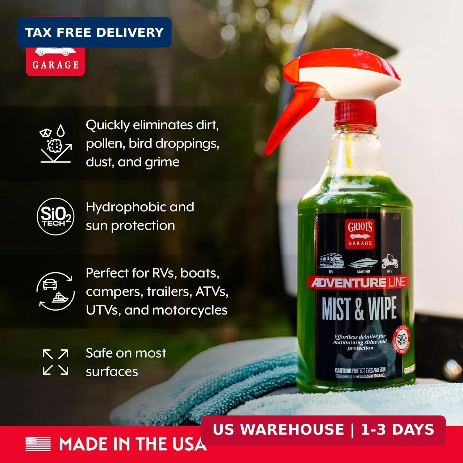 Griot’s Garage Mist and Wipe, SiO2 Ceramic Detailer for RVs, Campers, Trailers,