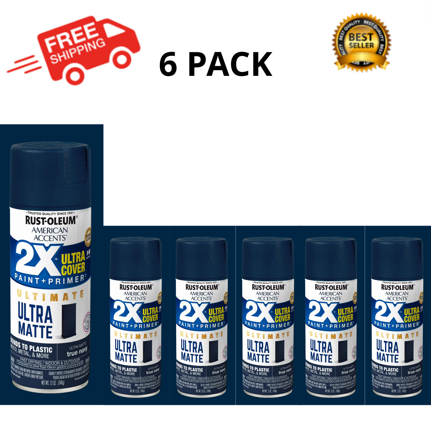 Rust-Oleum 2X Ultra Cover Ultra Matte Spray Paint True Navy 12 oz, 6 Pack