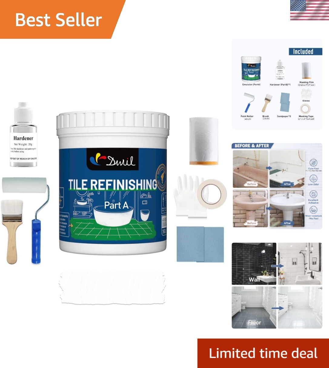 Water-Based Bathtub Paint and Tile Refinishing Kit – Odorless, Easy Application