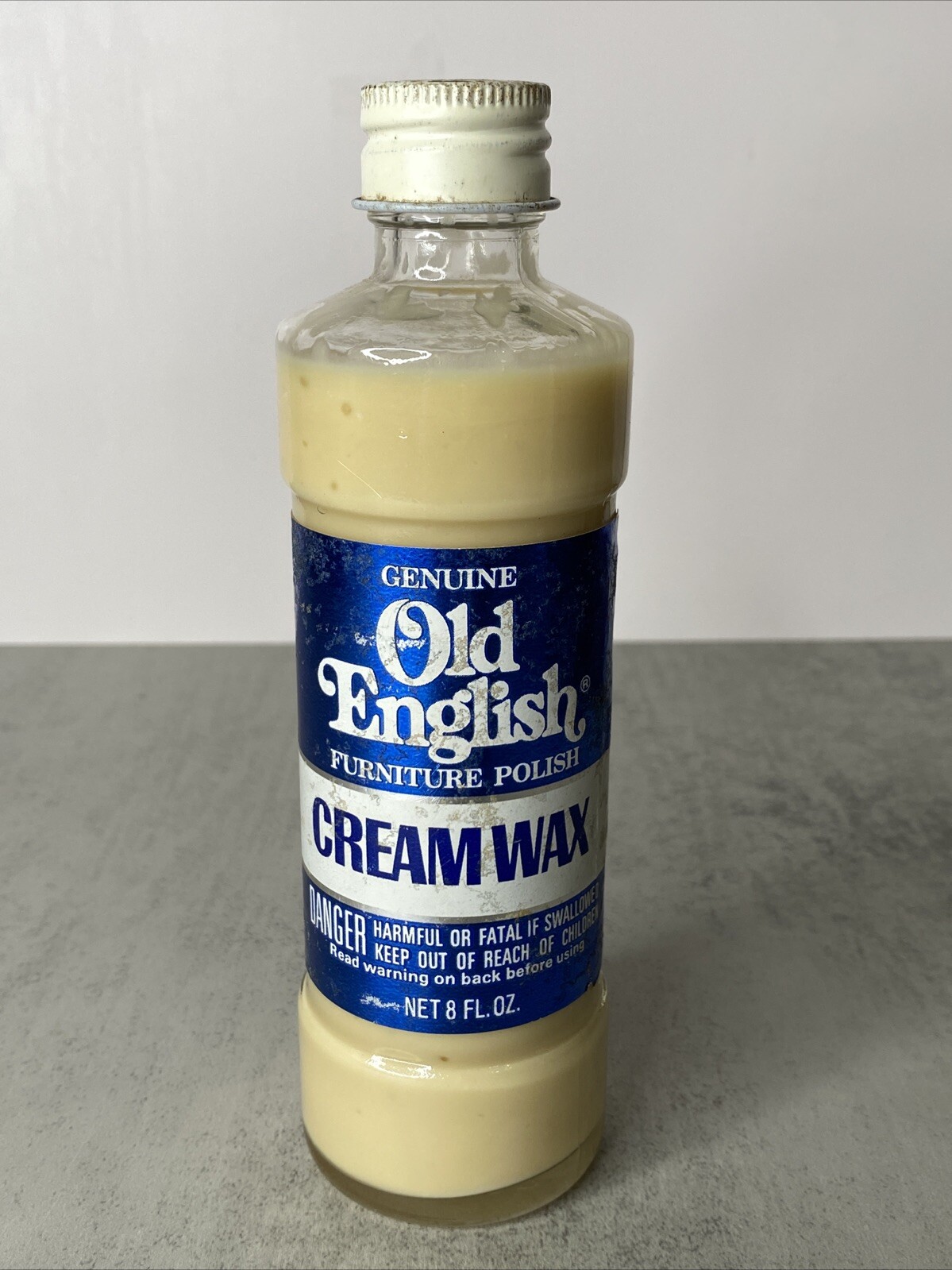 Old English Cream Wax Furniture Polish in GLASS BOTTLE 99% Full 1968 – 8 oz.