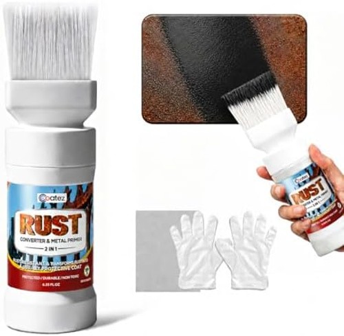 2-in-1 Rust Converter & Metal Primer with Built-In Brush, Water-Based Rust Tr…