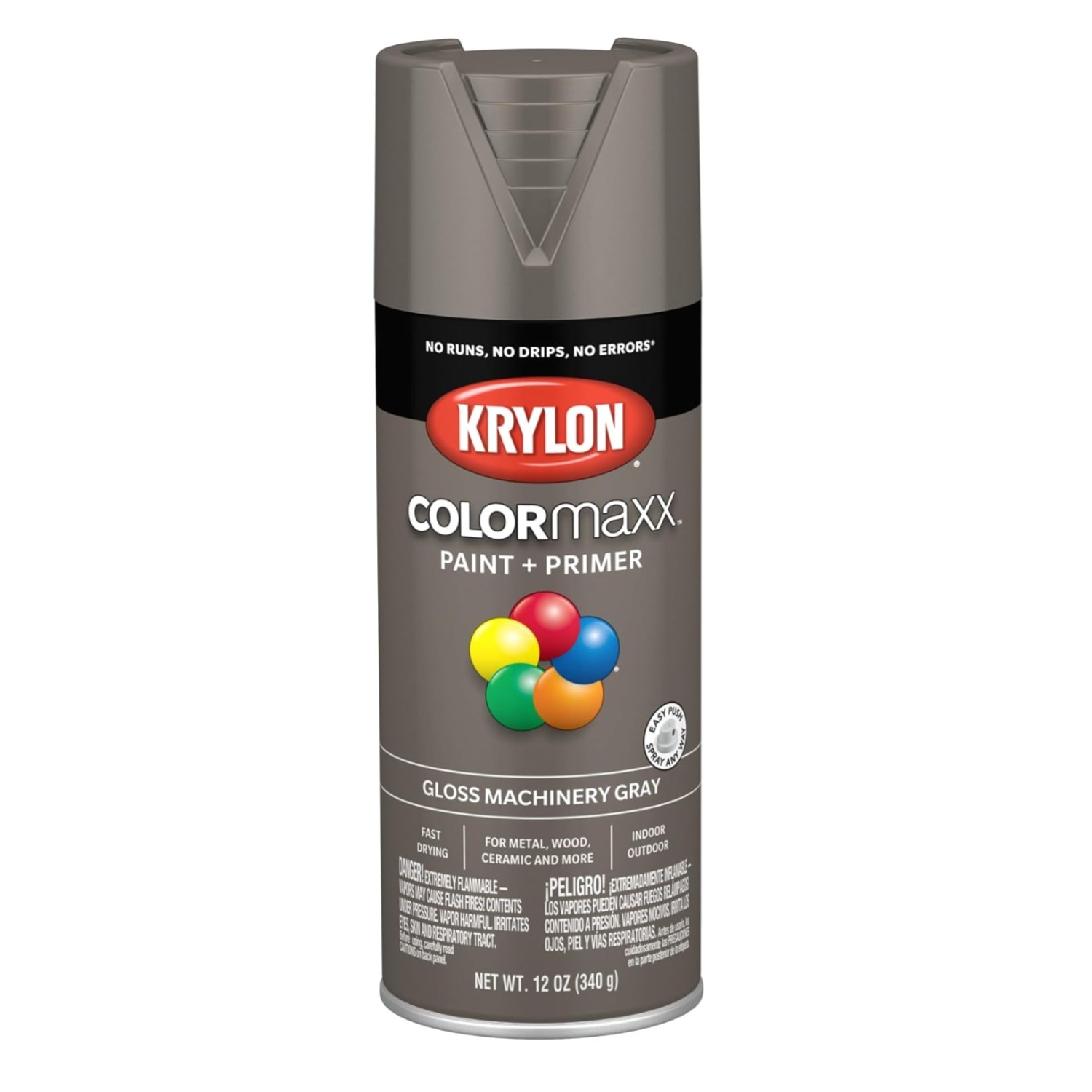 Krylon COLORmaxx Gloss Machinery Gray Spray Paint – 12 oz Fast-Dry & Rust Res…