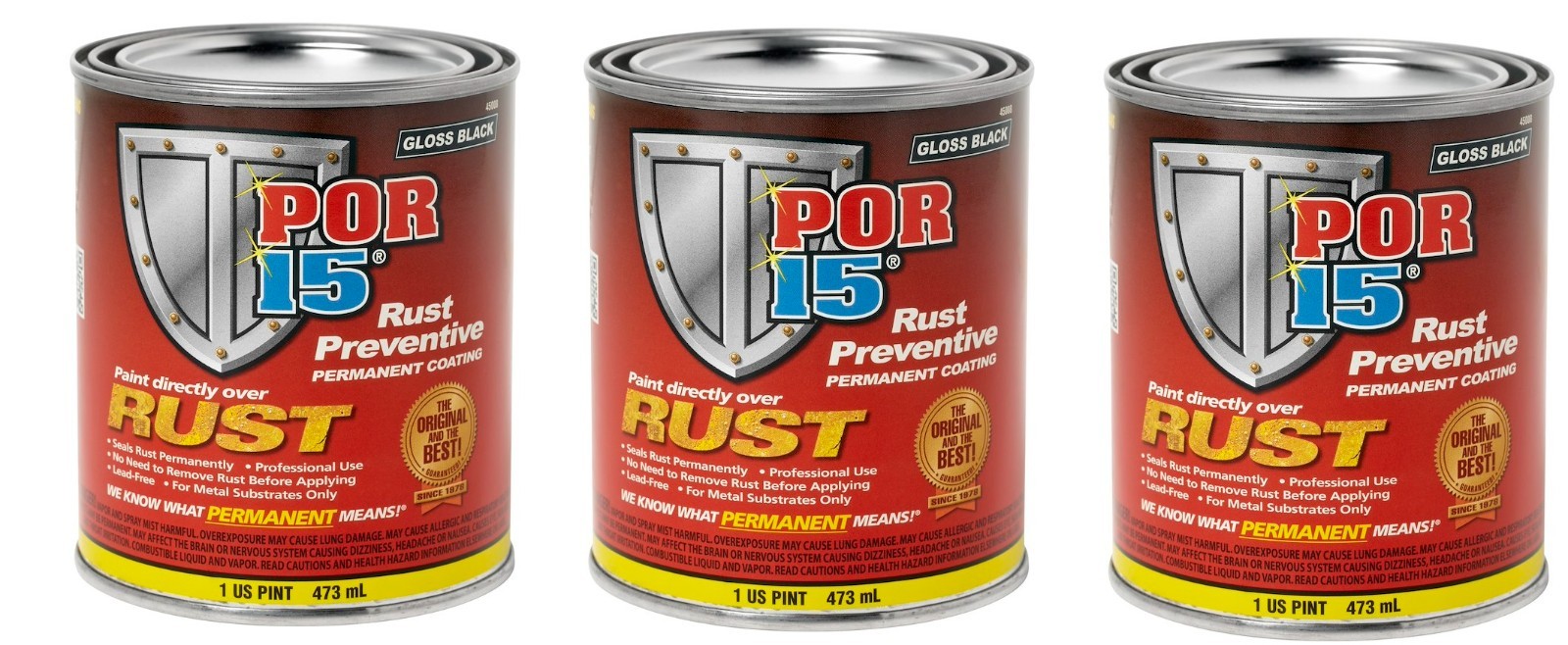 POR 15 45008 (GLOSS BLACK) Rust Preventive Paint Pint 16oz (Pack of 3)
