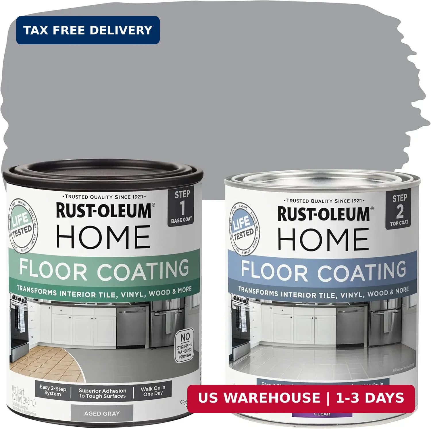 Rust-Oleum 367600 Home Interior Floor Coating Kit, Semi-Gloss Aged Gray