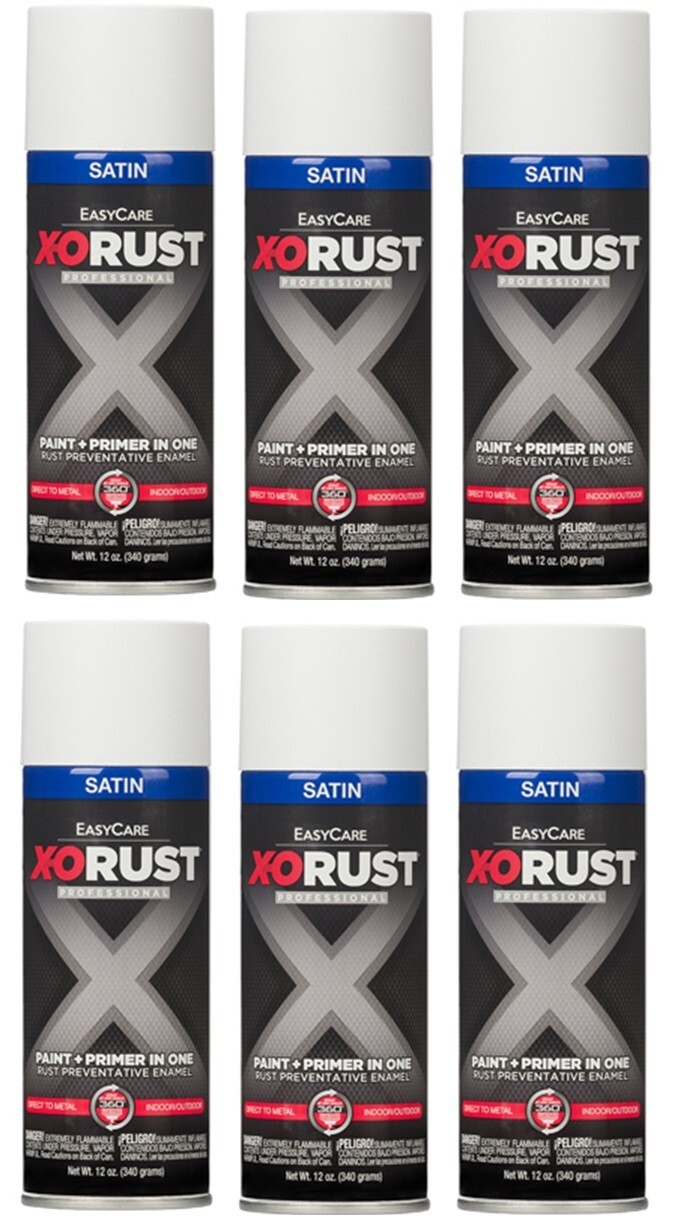 X-O Rust XOP31-AER Satin White Anti-Rust Enamel Spray Paint + Primer – 6 Pack