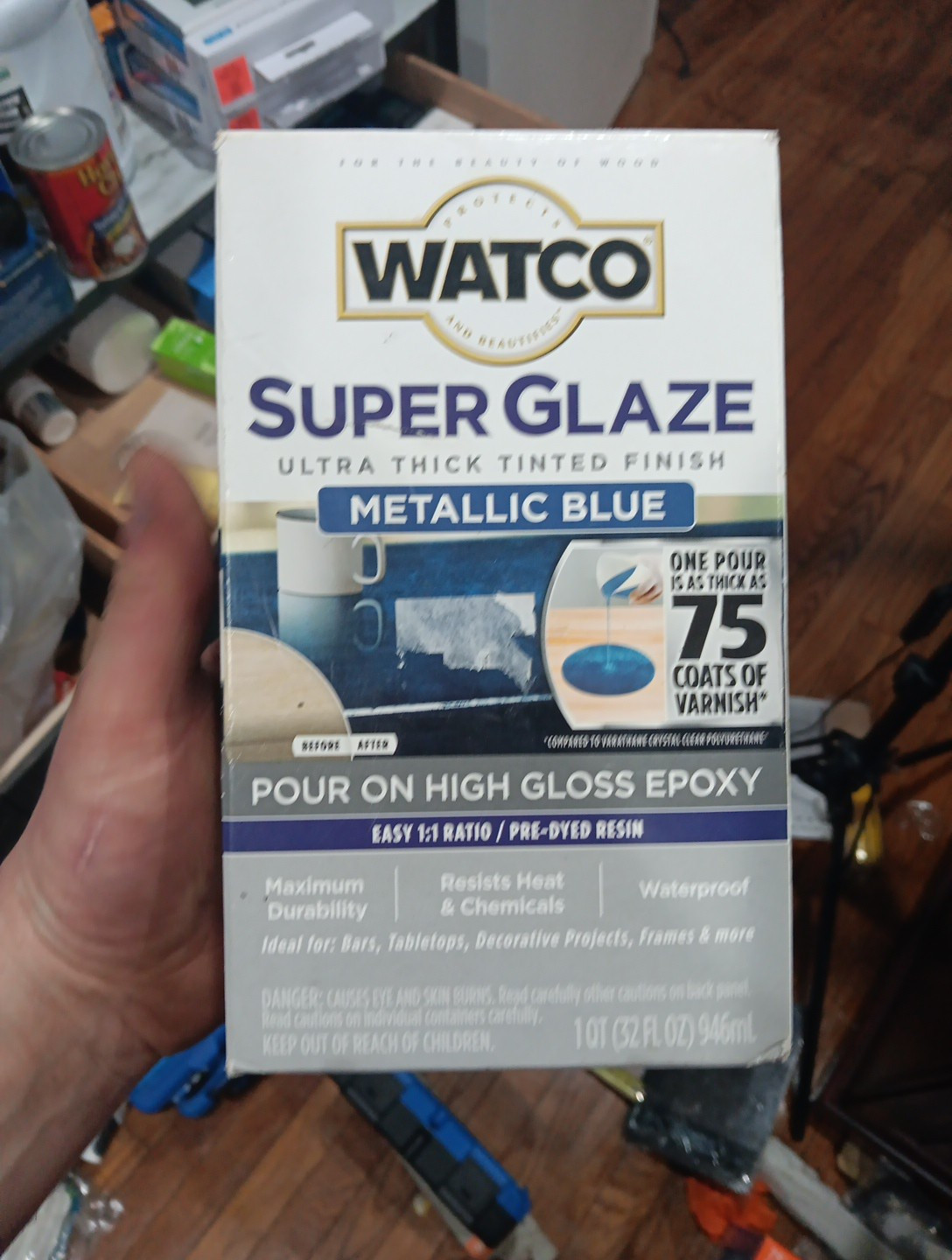 RUST-OLEUM Watco Metallic Blue Super Glaze High Gloss Epoxy 366716 One Quart Kit