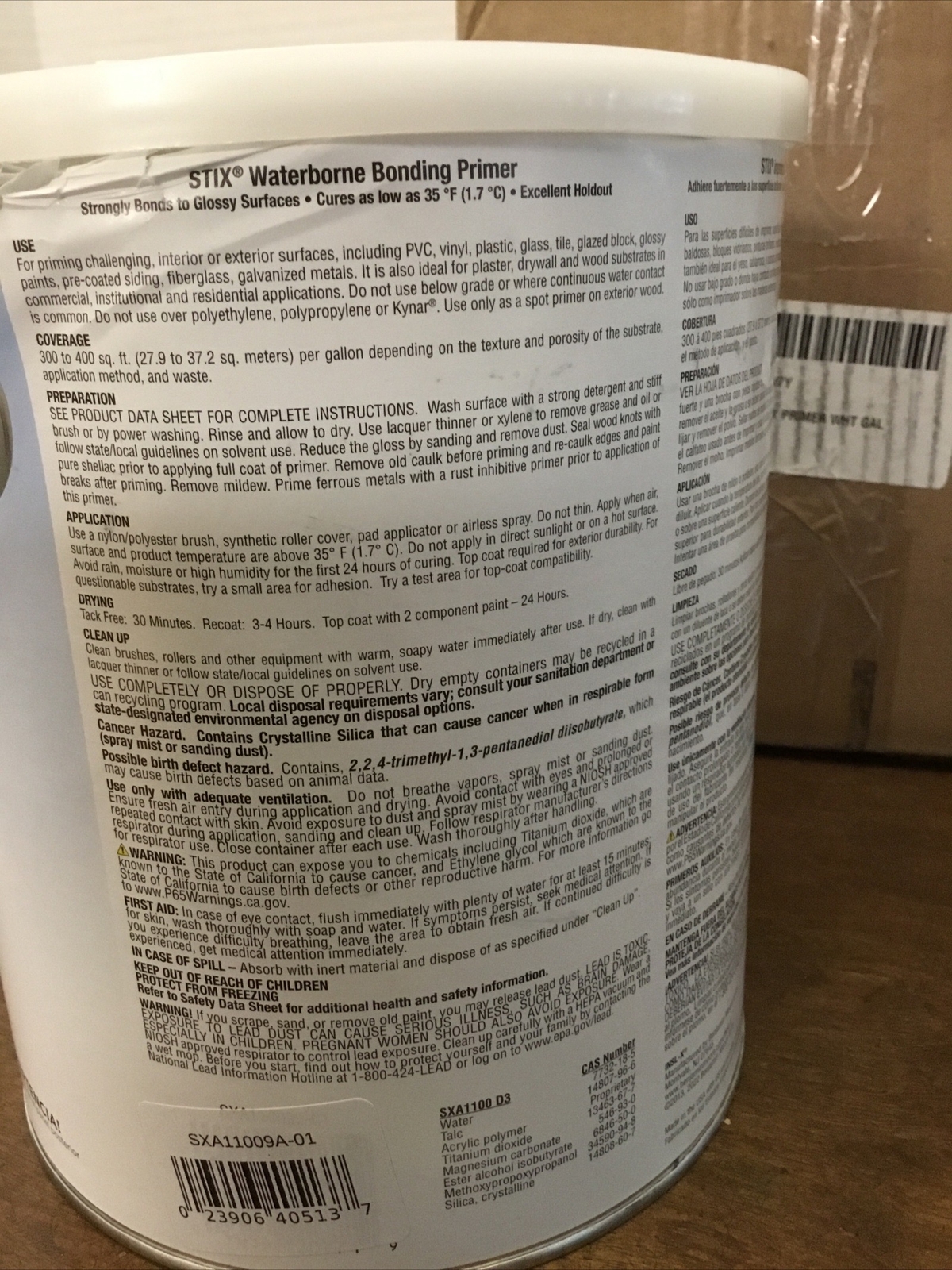 INSL-X Stix Bonding Primer Urethane Acrylic SXA-110 White Int/Ext Gal. Lid Dente