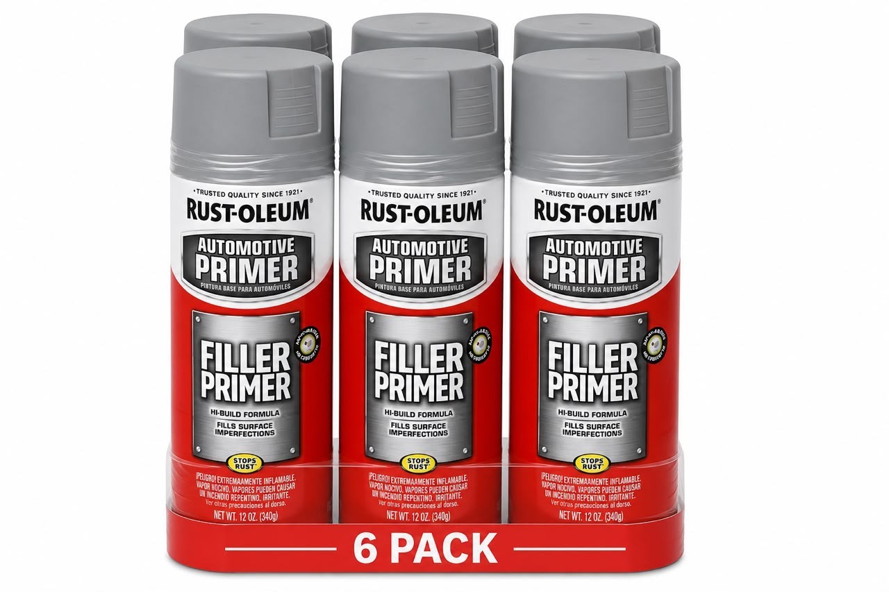Rust-Oleum Automotive 12oz Flat Gray Filler Primer Spray (6-Pack) prevents rust
