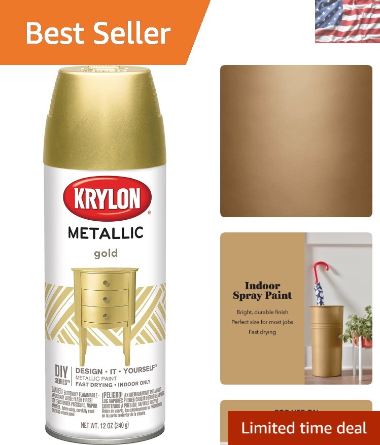 12 oz Metallic Gold Spray Paint – Quick Dry Indoor Use for Crafts & Furniture