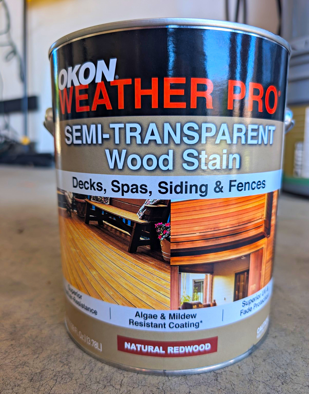 Okon Weather Pro Semi-Transparent Natural Redwood Wood Stain, 1 Gal