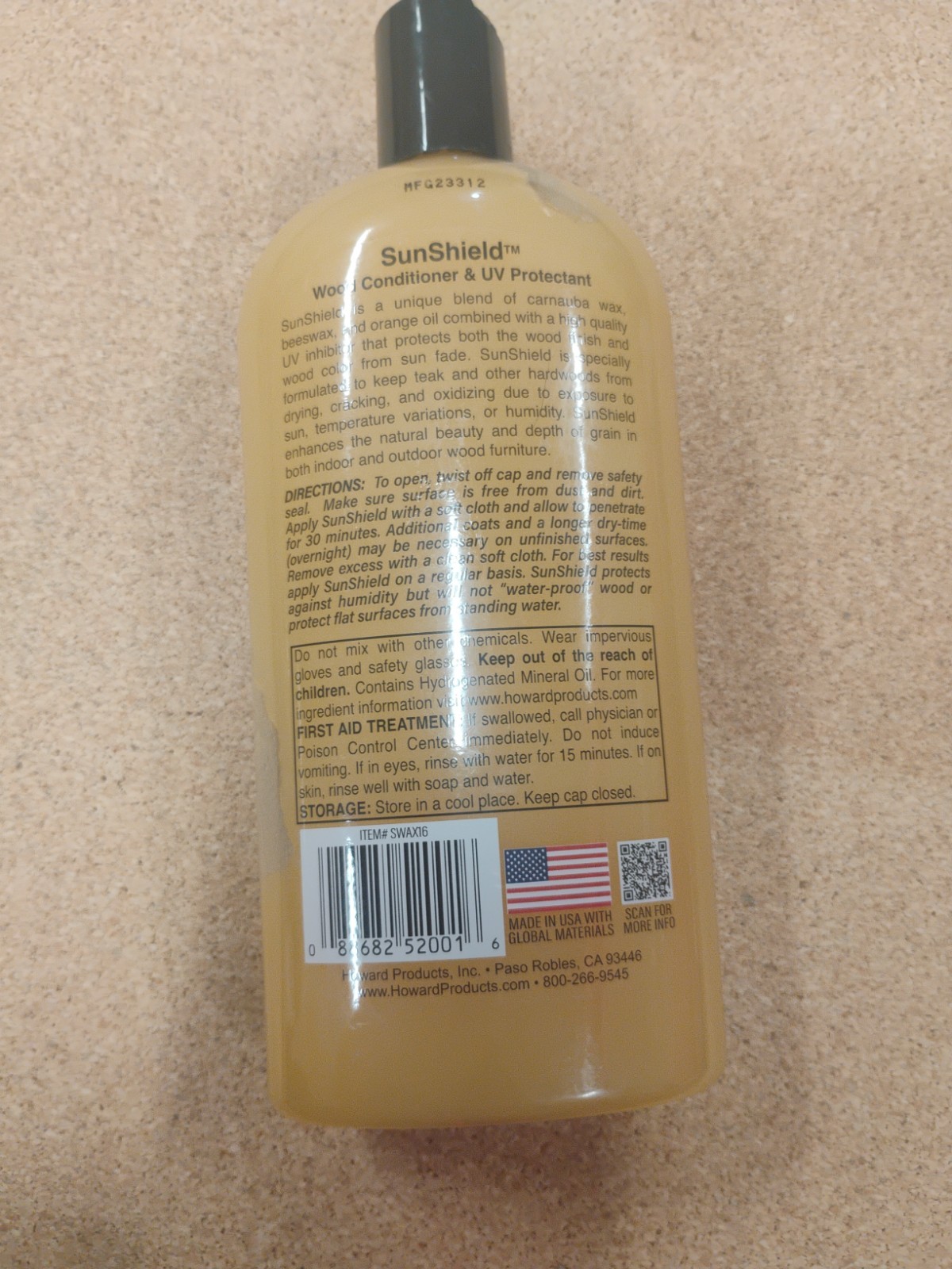 Howard SunShield Orange Scent Wood Protector 16 oz Gel NEW UV Protectant L1