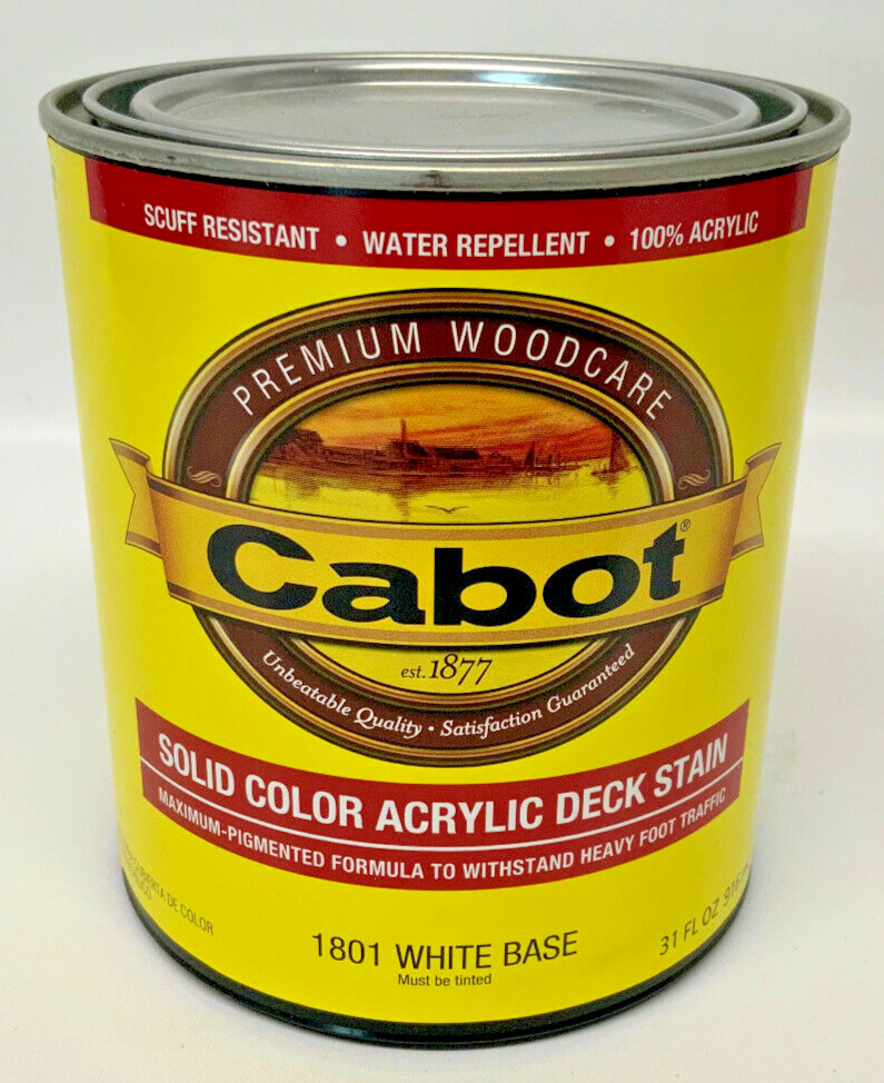 Cabot SOLID COLOR ACRYLIC DECK STAIN 31 fl oz 1801 WHITE BASE TINTABLE NEW!