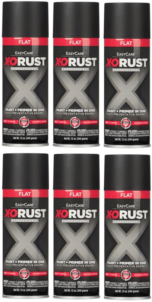 X-O Rust XOP19-AER Flat Black Anti-Rust Enamel Spray Paint + Primer – 6 Pack