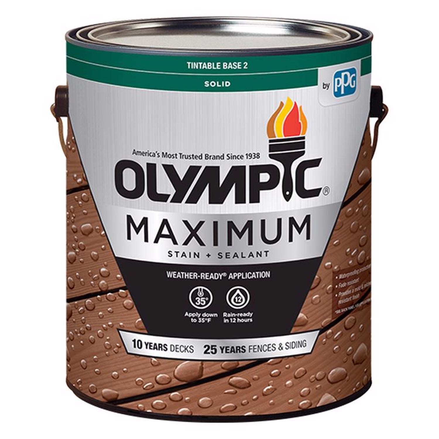 Olympic MaxSolid Color Tint Semi-Gloss White Base 2 Acrylic Latex Stain&Seal 4pk
