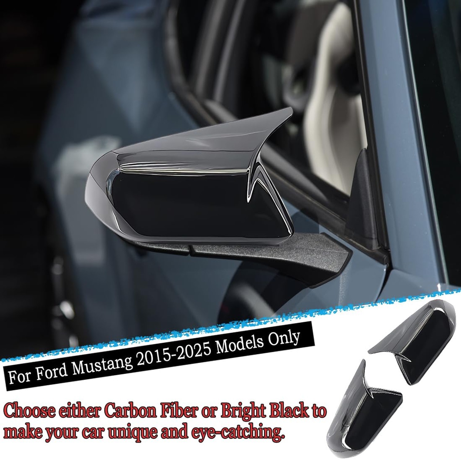 Side Rear View Mirror Cover for 2015-2025 Ford Mustang GT/GT Premium/Ecoboost…
