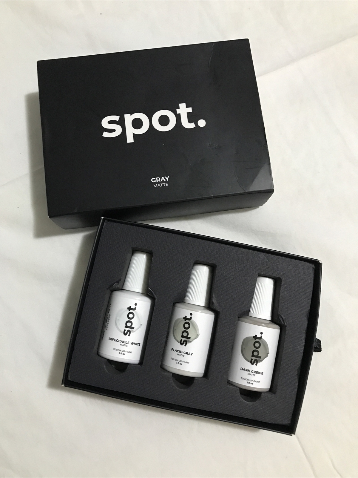 spot. Matte Finish Touch Up-Paint, Grey + White 3 Shades Pack (98% Full)