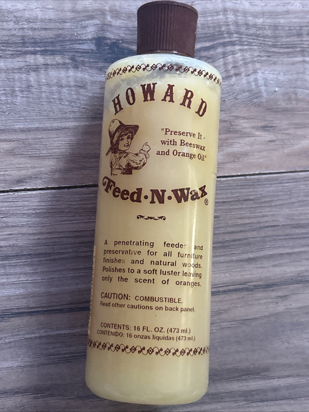 Howard FEED N WAX Wood Polish & Conditioner Clear Beeswax & Orange Oil 16 oz